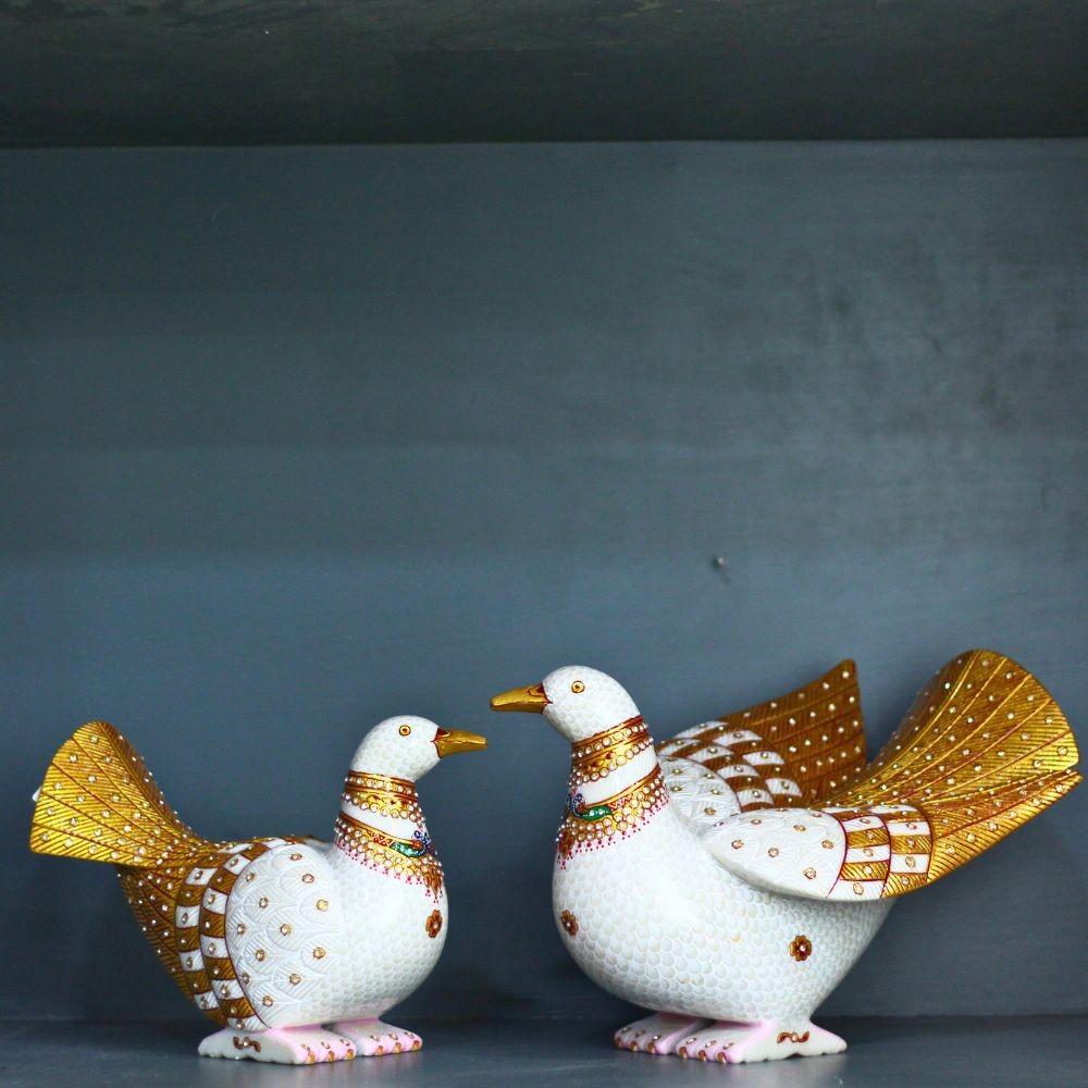 Marble Golden Bird Pair – Handcrafted Decorative Showpiece (Big Size)